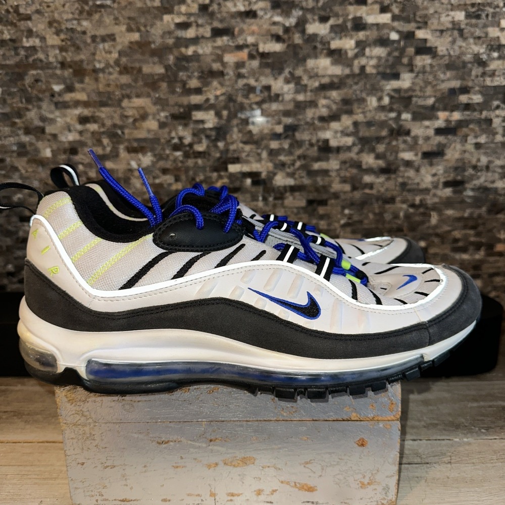 Nike Air Max 98 White Blue Nebula Wolf Grey Black 640744-103 Mens Size 13